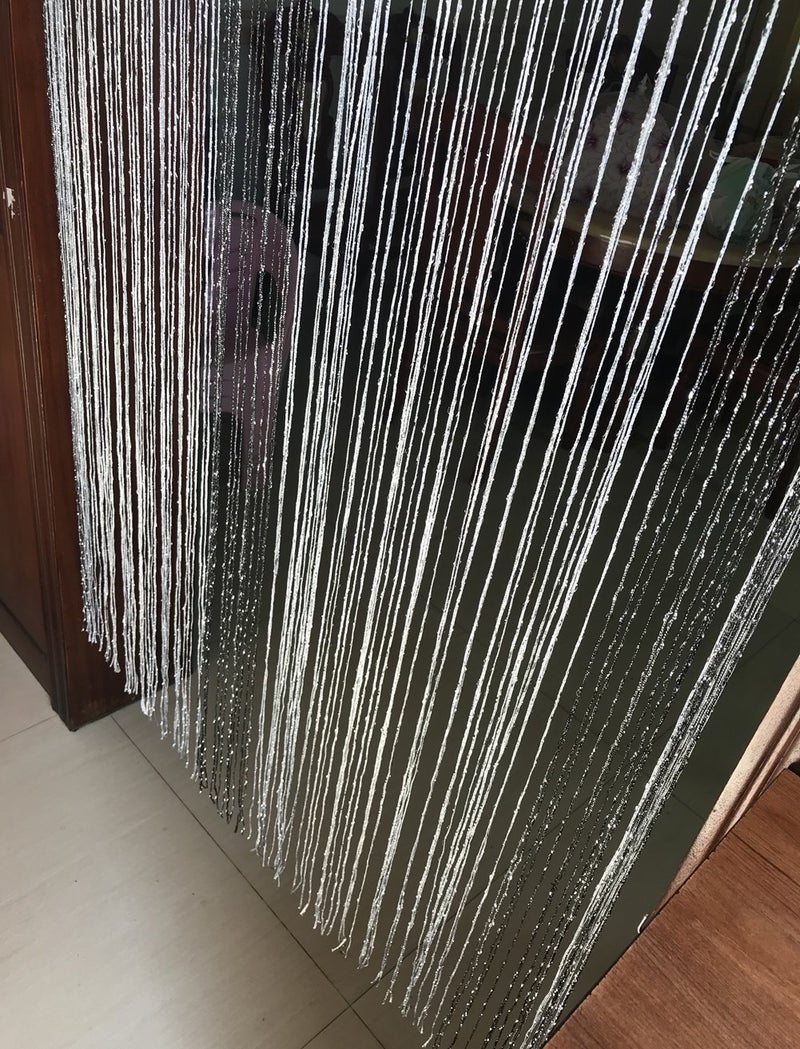 Eyotool 1x2 M Door String Curtain Rare Flat Thread Fringe Window Panel Room Divider Cute Strip Tassel for Wedding Coffee House Restaurant Parts (Black & Grey) - Image 4